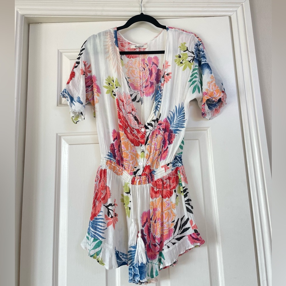Rip Curl Women's Floral Delilah Gauze Romper Off White Size small